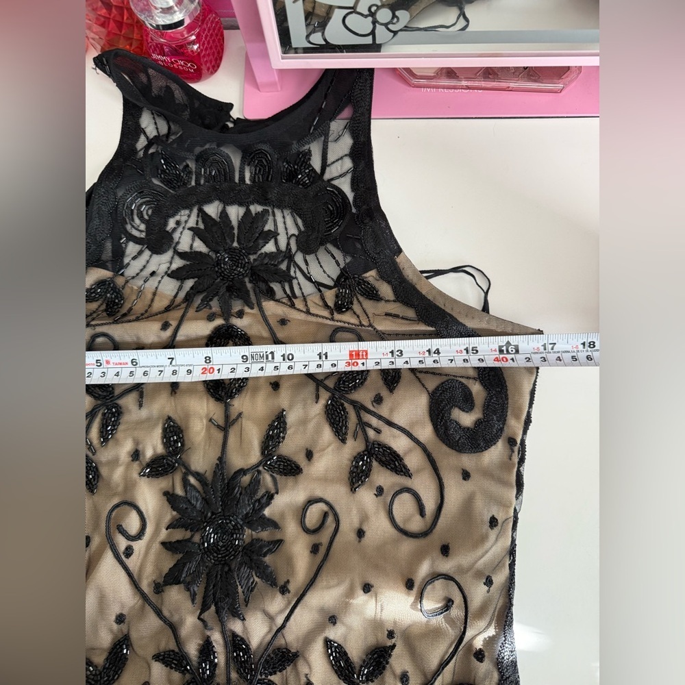 Free People Embroidered Mini Dress Size 2 | Sheer Lace Black Tan Y2K Festival - Picture 9 of 11